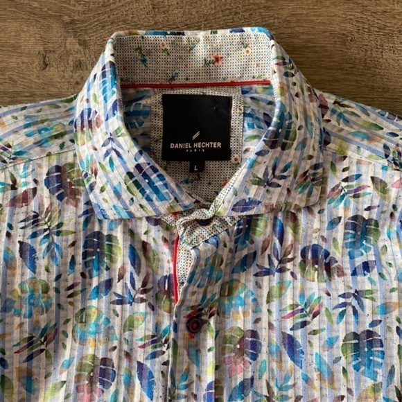 Daniel Hechter Paris Short Sleeve Palm Leaves Multi-color Casual Shirt, L - Picture 10 of 11